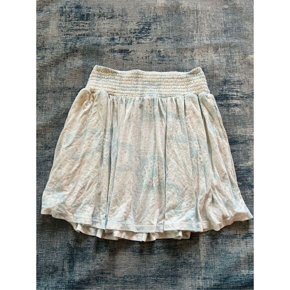BP White Aqua Blue Paisley Print Smocked Elastic Waist Skirt w Pockets Small - Picture 1 of 8